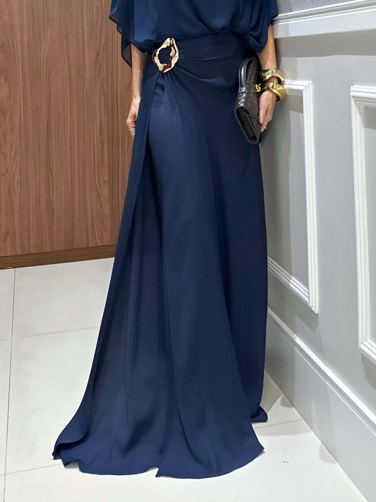 Elegantes Set aus Chiffon-Cape-Top und Hose mit weitem Bein