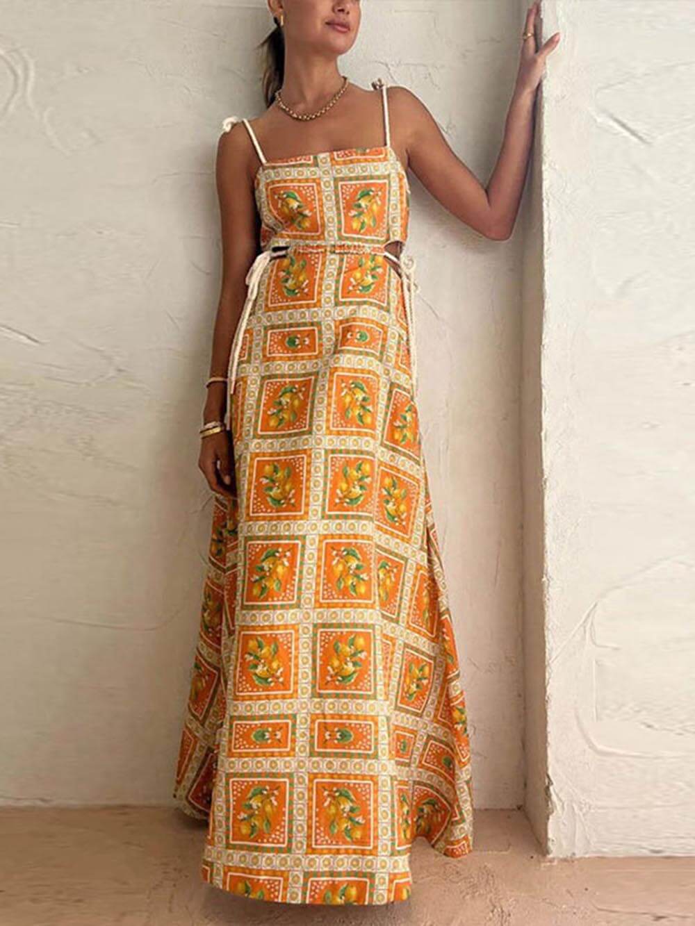 Kleid mit ausgefallenem Zitronenprint und Trägern