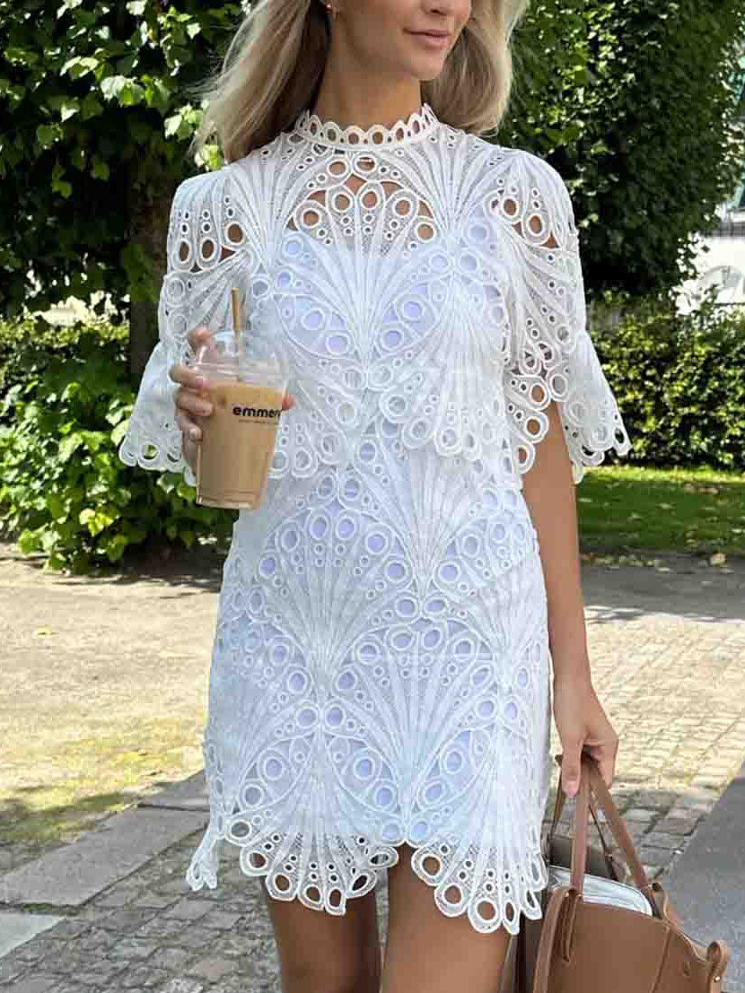Elegantes Minikleid aus Häkelspitze mit Pfauenmuster