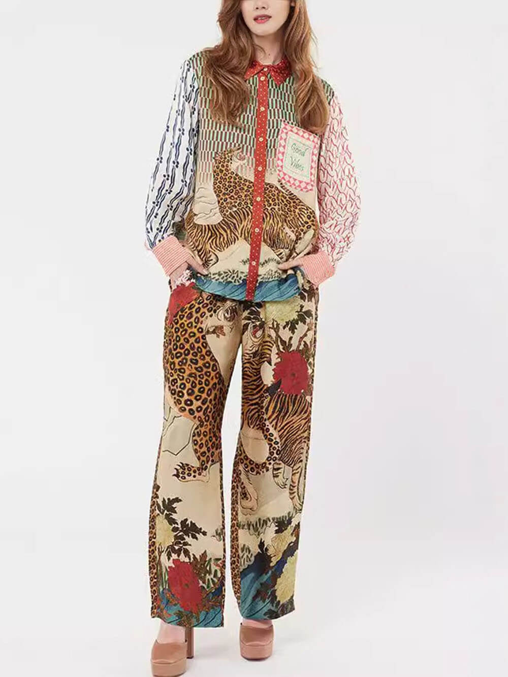 Pantalon à taille élastique, imprimé unique de tigre dans une jungle tropicale