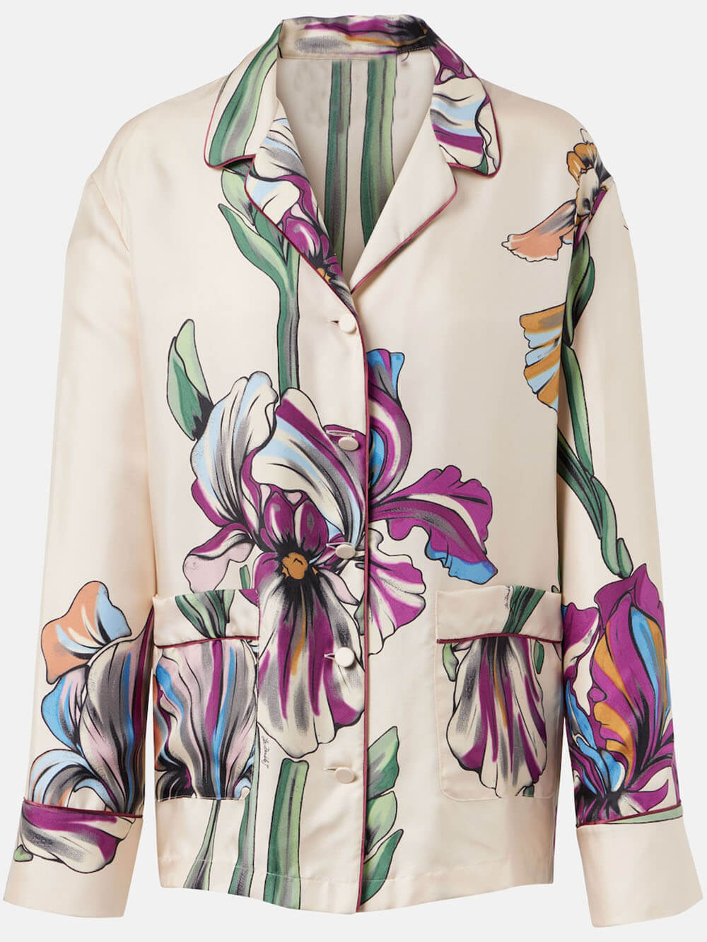 Chemise ample oversize décontractée à revers, imprimé floral unique et fermeture boutonnée