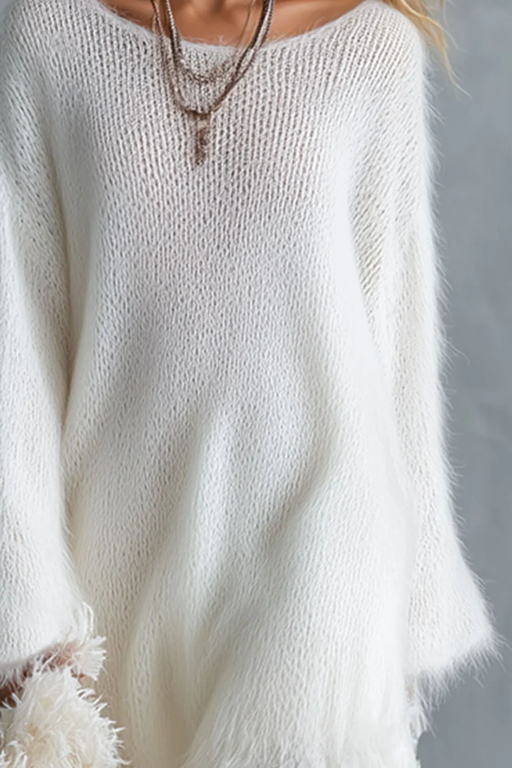Boho Fuzzy Knit Lace Maxi Dress
