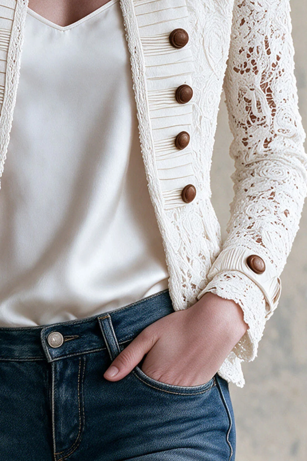 Women's Elegant Floral Lace Stand Collar Jacket