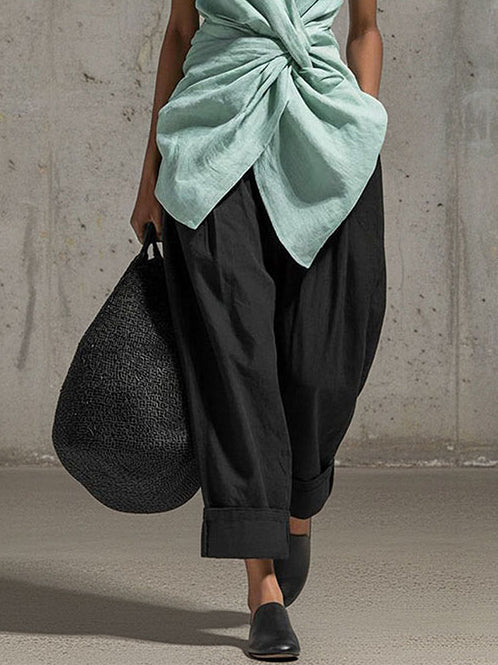 Completo casual a due pezzi con top con scollo a V e nodo sul davanti e pantaloni