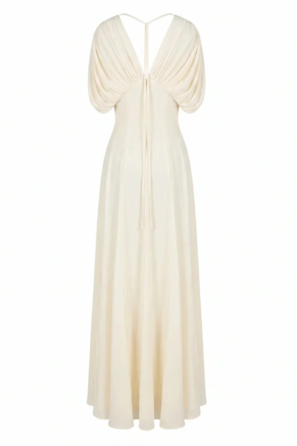 Elegant Pleated Bodice V-Neck Flowy A-Line Maxi Dress Evening Gown