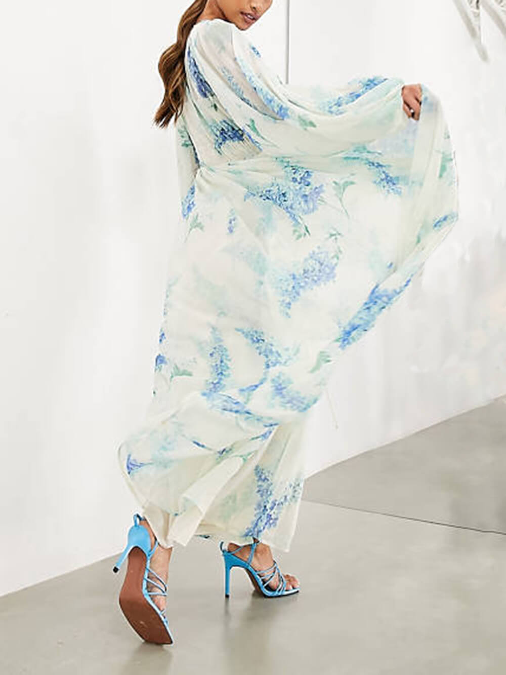 Maxikleid aus Chiffon mit Blumenprint, Ozeanblüten und Tunnelzug an der Taille