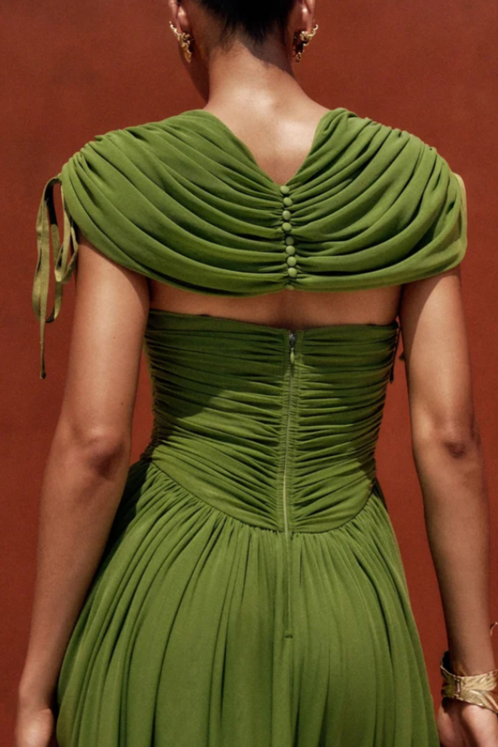 Draped Ruched Maxi Evening Dress