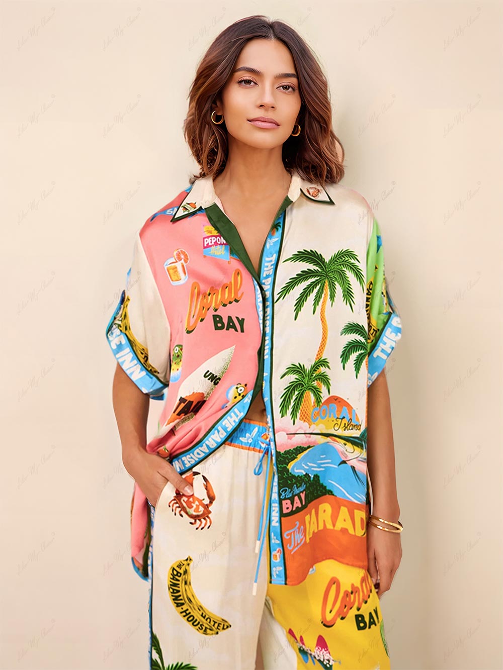 Conjunto estampado de dos piezas estilo verano en la playa - Top