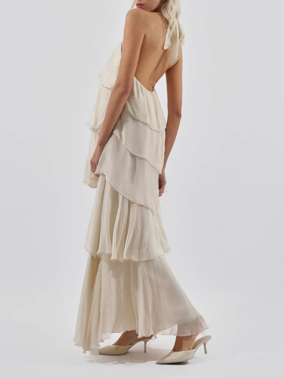 Elegant Halterneck Ruffled Tiered Maxi Dress