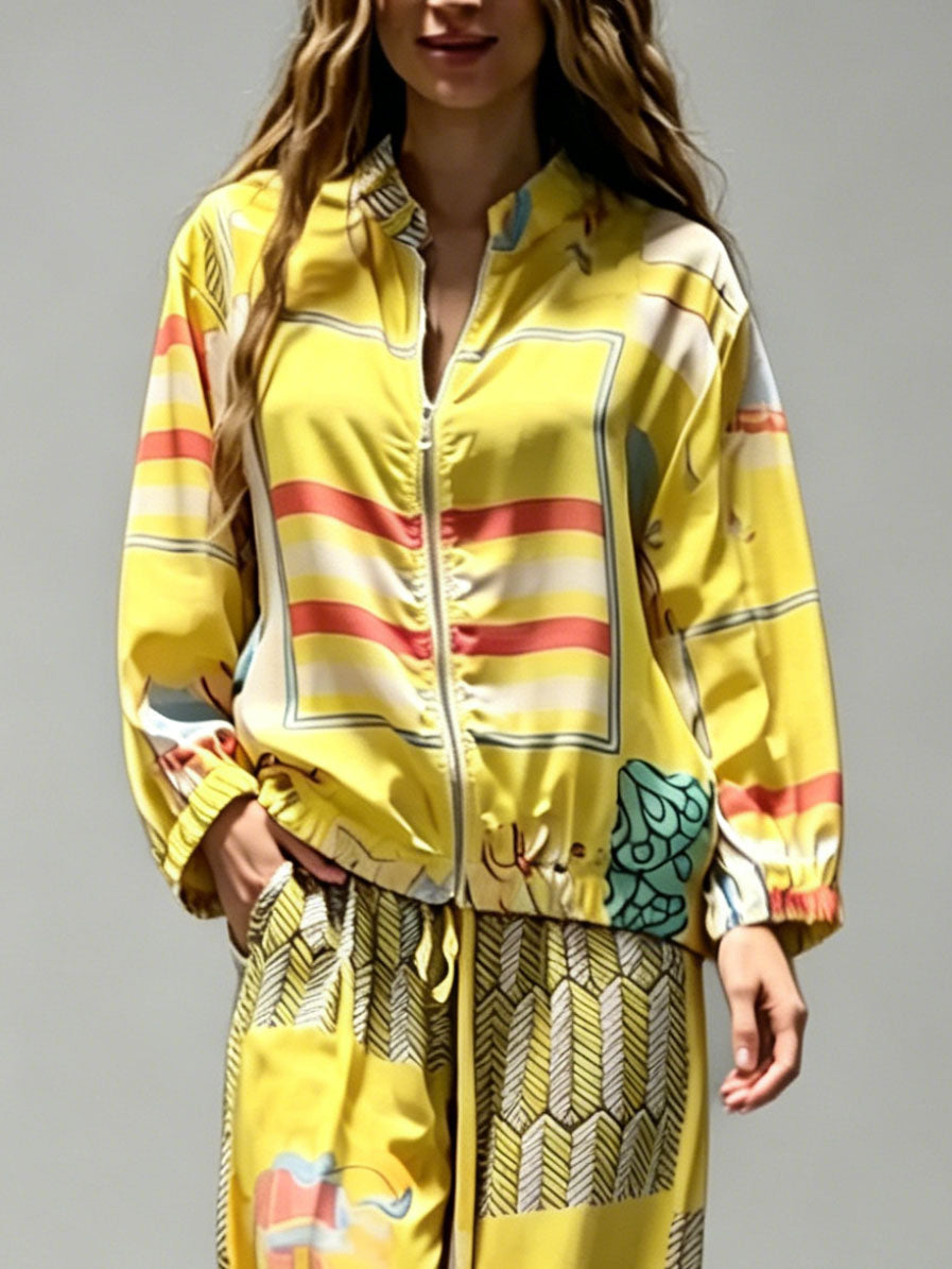 Lässige Hose mit künstlerischem Print und weitem Bein