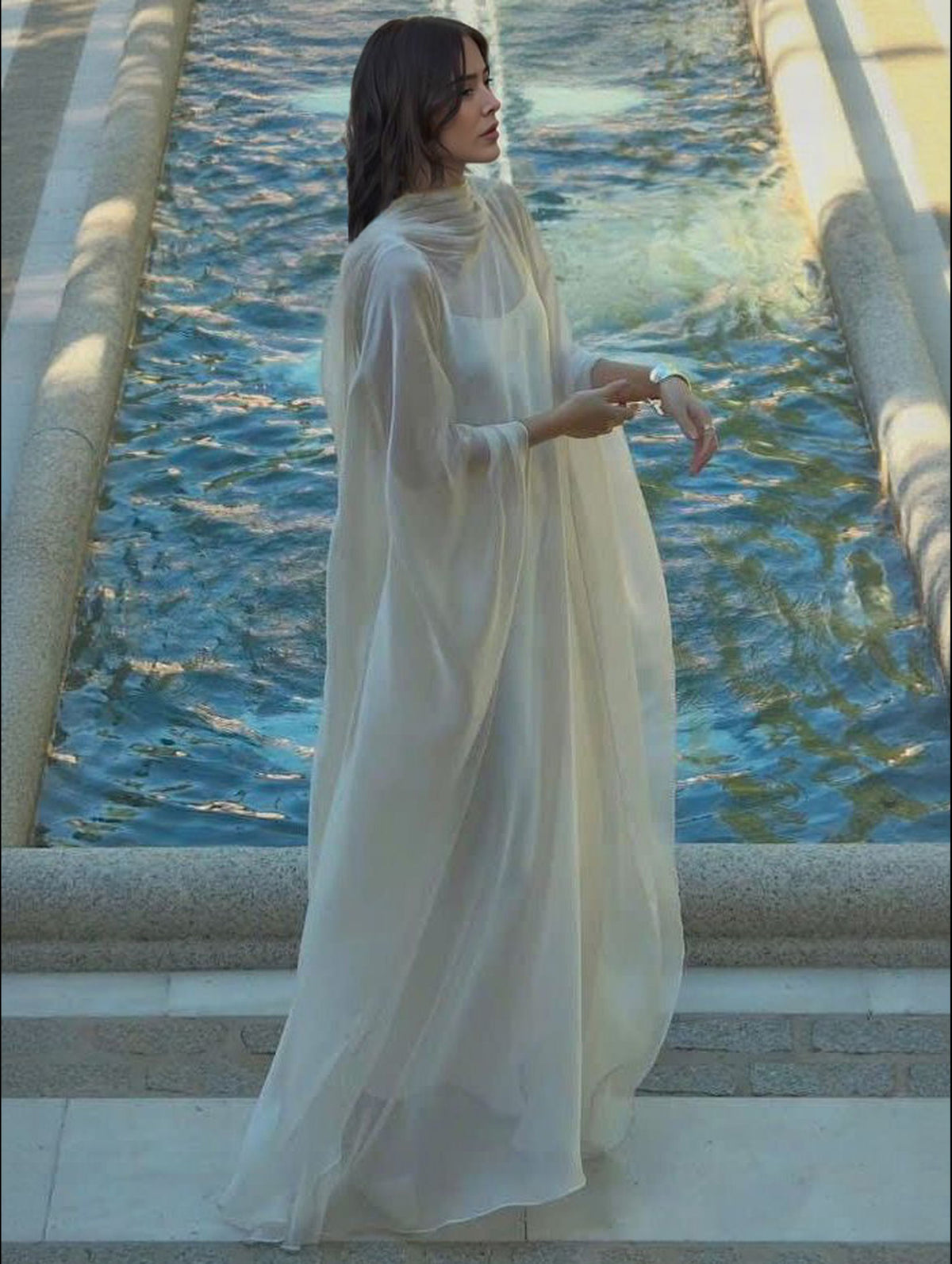 Elegant Sheer Cape Layered Maxi Dress