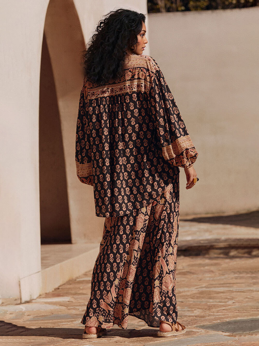 Boho Printed Draped Loose Maxi Skirt