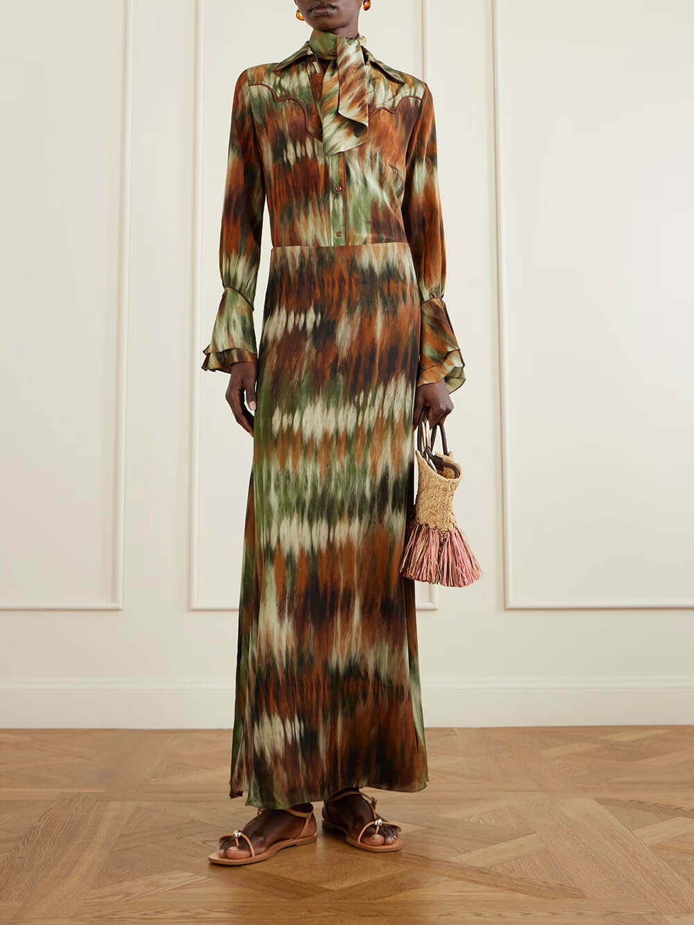 Exquisiter Maxirock mit Batikmuster und hohem Bund