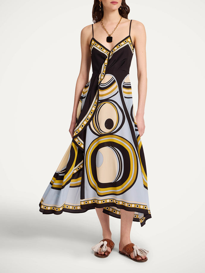 Midikleid im Slipdress-Stil mit V-Ausschnitt und Retro-Geoprint