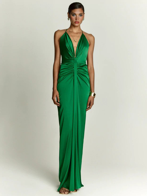 Elegantes Maxikleid im griechischen Stil mit Neckholder und tiefem V-Ausschnitt