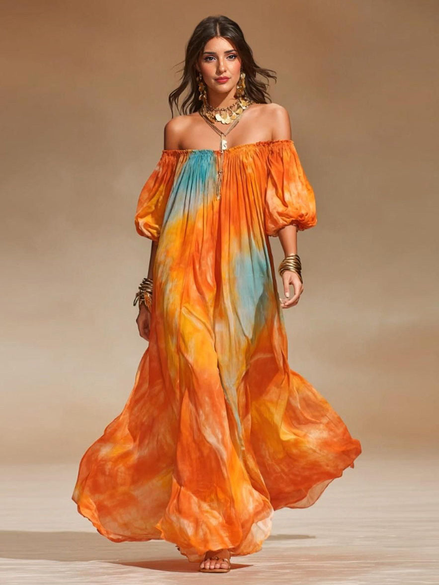 Sunset Gradient Flowy Beach Maxi Dress