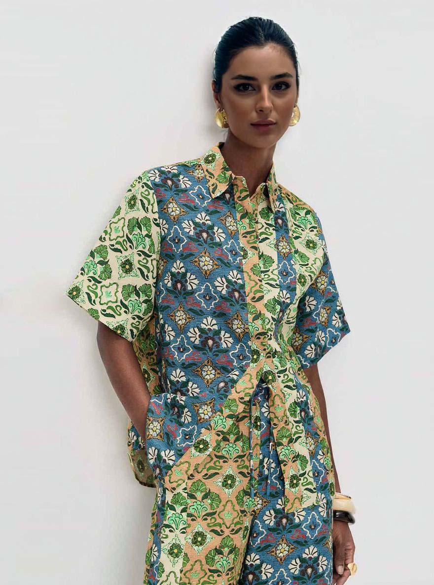 Pantaloni rétro a gamba larga con stampa artistica