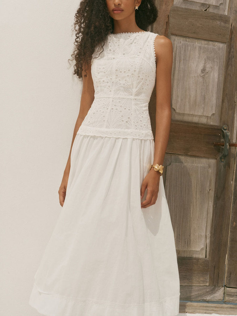Elegantes ärmelloses Midikleid mit Spitzeneinsatz