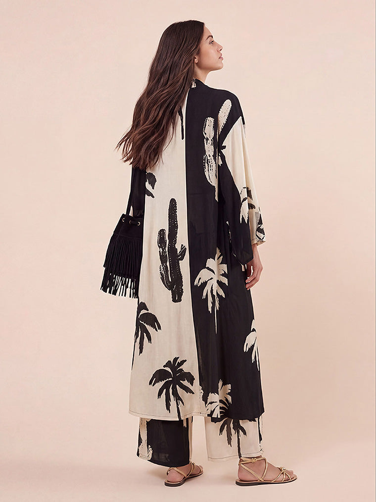 Dreiteiliges Strandset im Boho-Stil mit Palmenprint