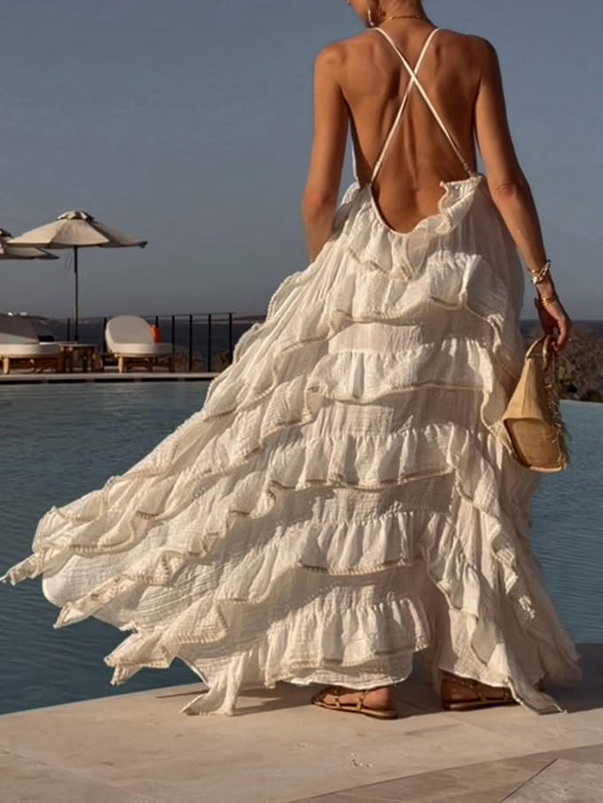 Robe de plage bohème longue à volants superposés