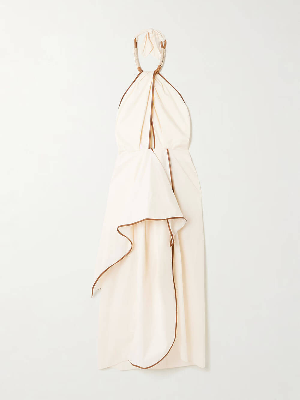 Unique Leather Trimmed Asymmetrical Backless Midi Dress