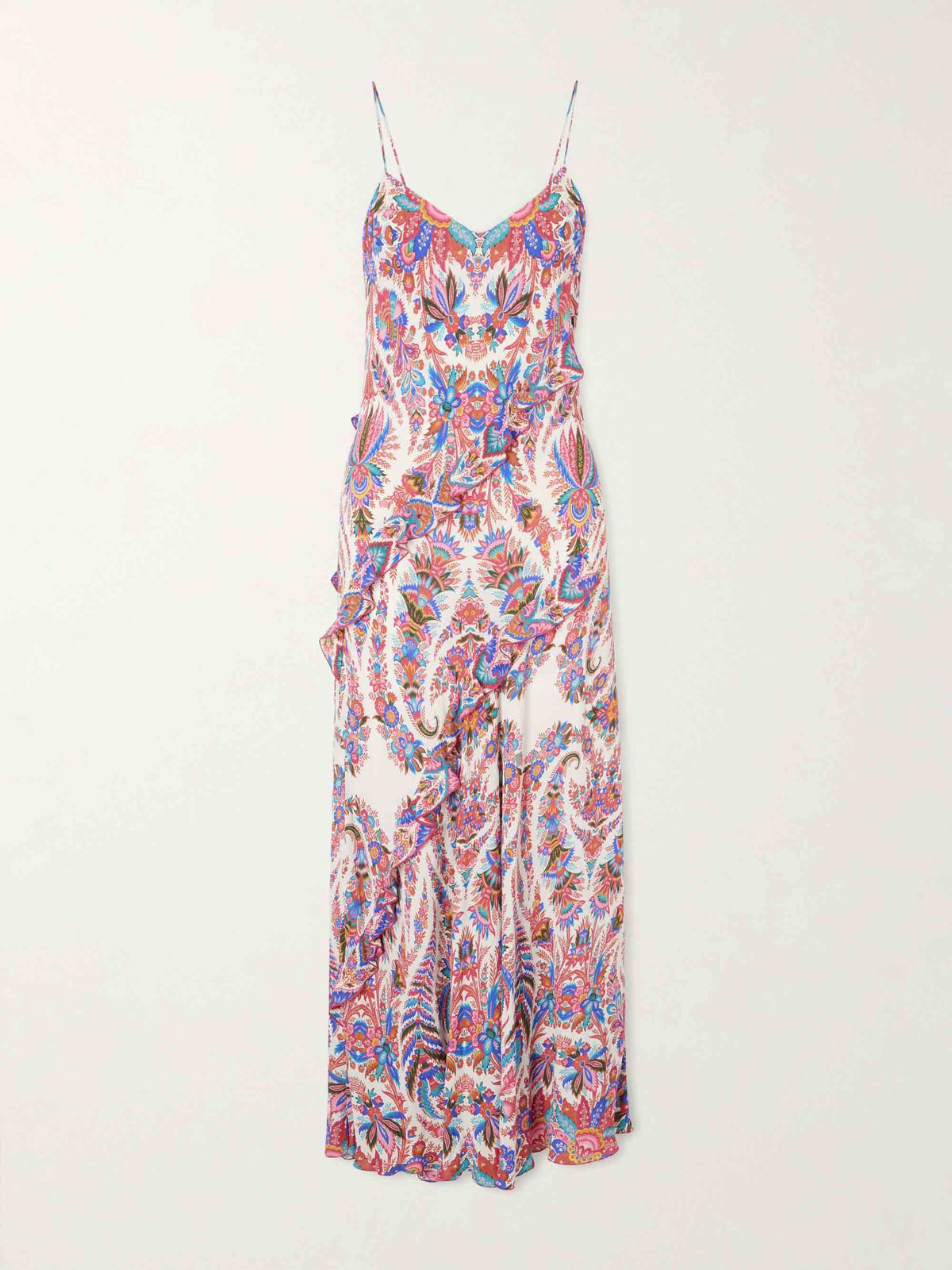 Elegant Paisley Print Ruffled Slip Maxi Dress