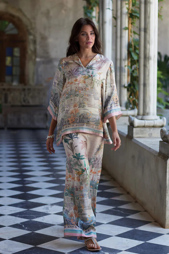 Playful Elegance Digital Print Loose Elastic Waist Wide Leg Pants