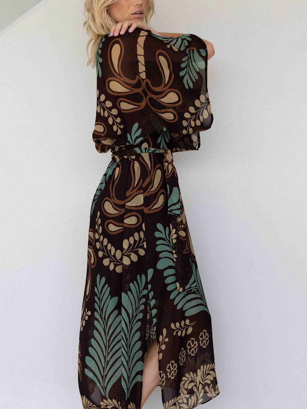 Locker sitzendes Maxikleid im Bohème-Stil mit Print und Schlitz