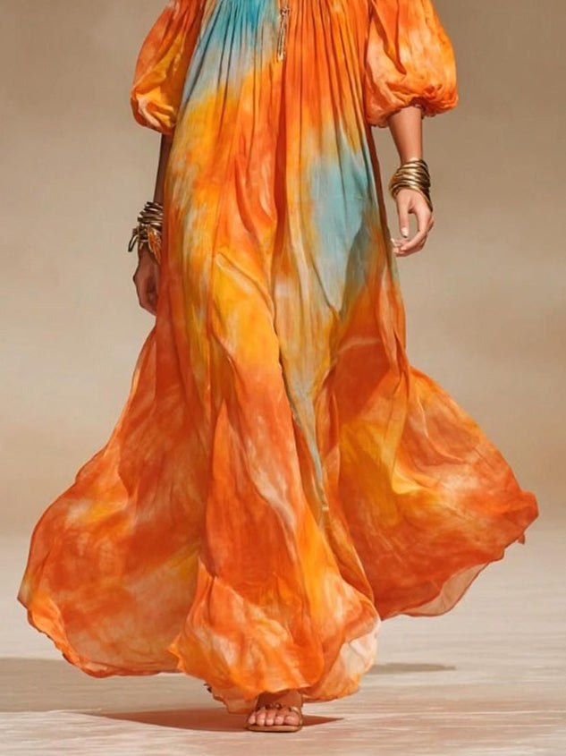 Sunset Gradient Flowy Beach Maxi Dress