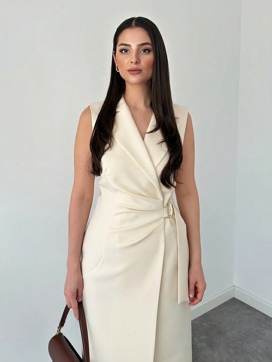 Elegant Wrap-Style Fitted Midi Dress