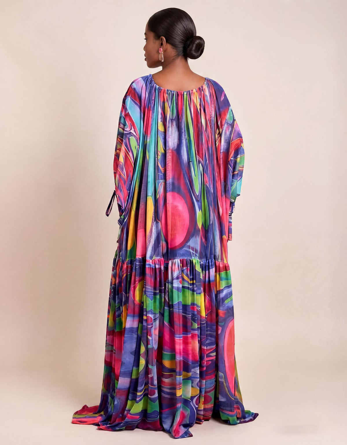 Exquisite Rainbow Abstract Print Chiffon Flowy Loose Maxi Dress