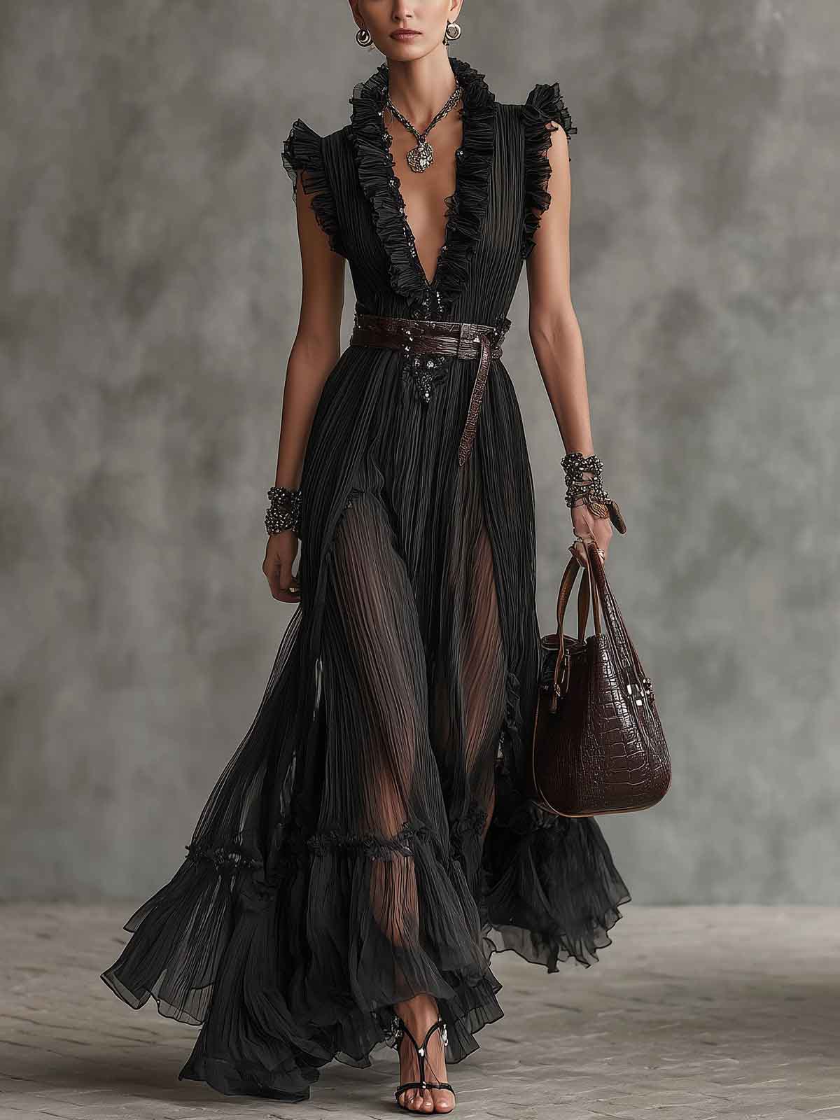 Elegantes Maxikleid aus Tüll mit Rüschen