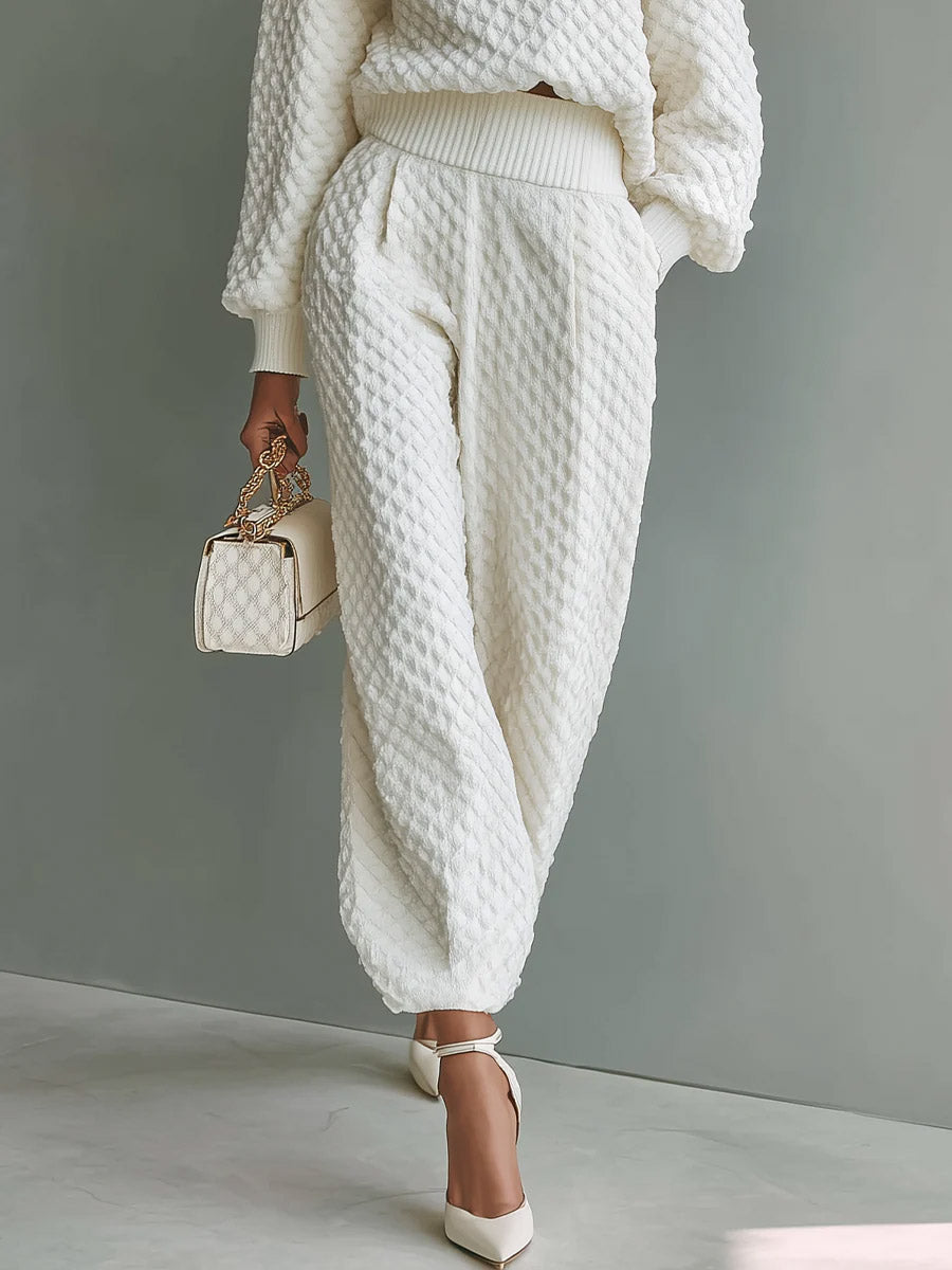 Ensemble décontracté haut et pantalon en maille texturée
