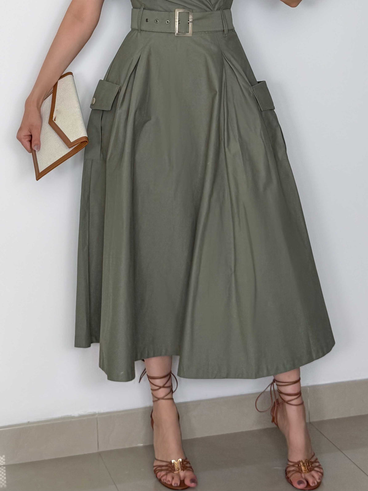 Casual Notched Collar Short-Sleeve Tie-Waist Shirt Midi Dress