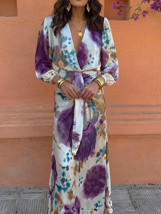 Conjunto elegante de dos piezas de top y falda de satén con estampado de acuarela