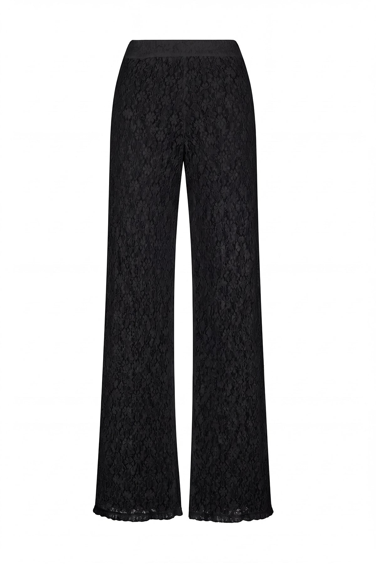 Conjunto negro de encaje de dos piezas - Top de cuello alto y mangas abullonadas