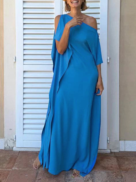 Elegant One-Shoulder Draped Maxi Dress