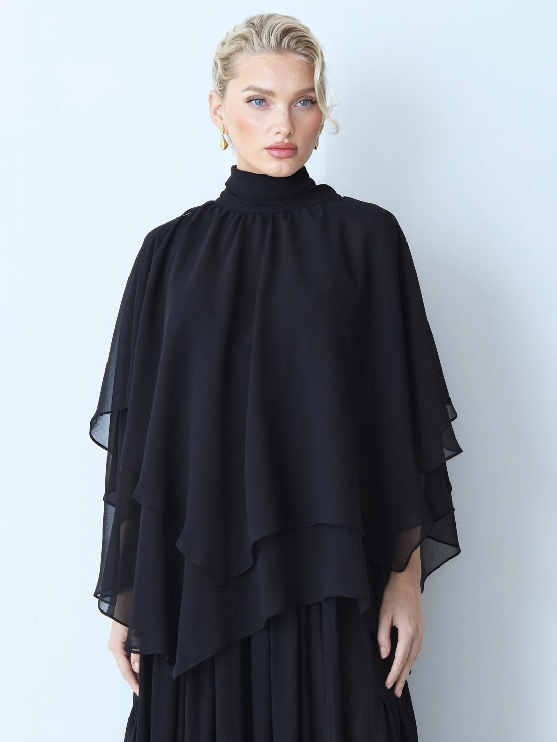 Elegant Chiffon Cape Top And Tiered Maxi Skirt Two-Piece Set