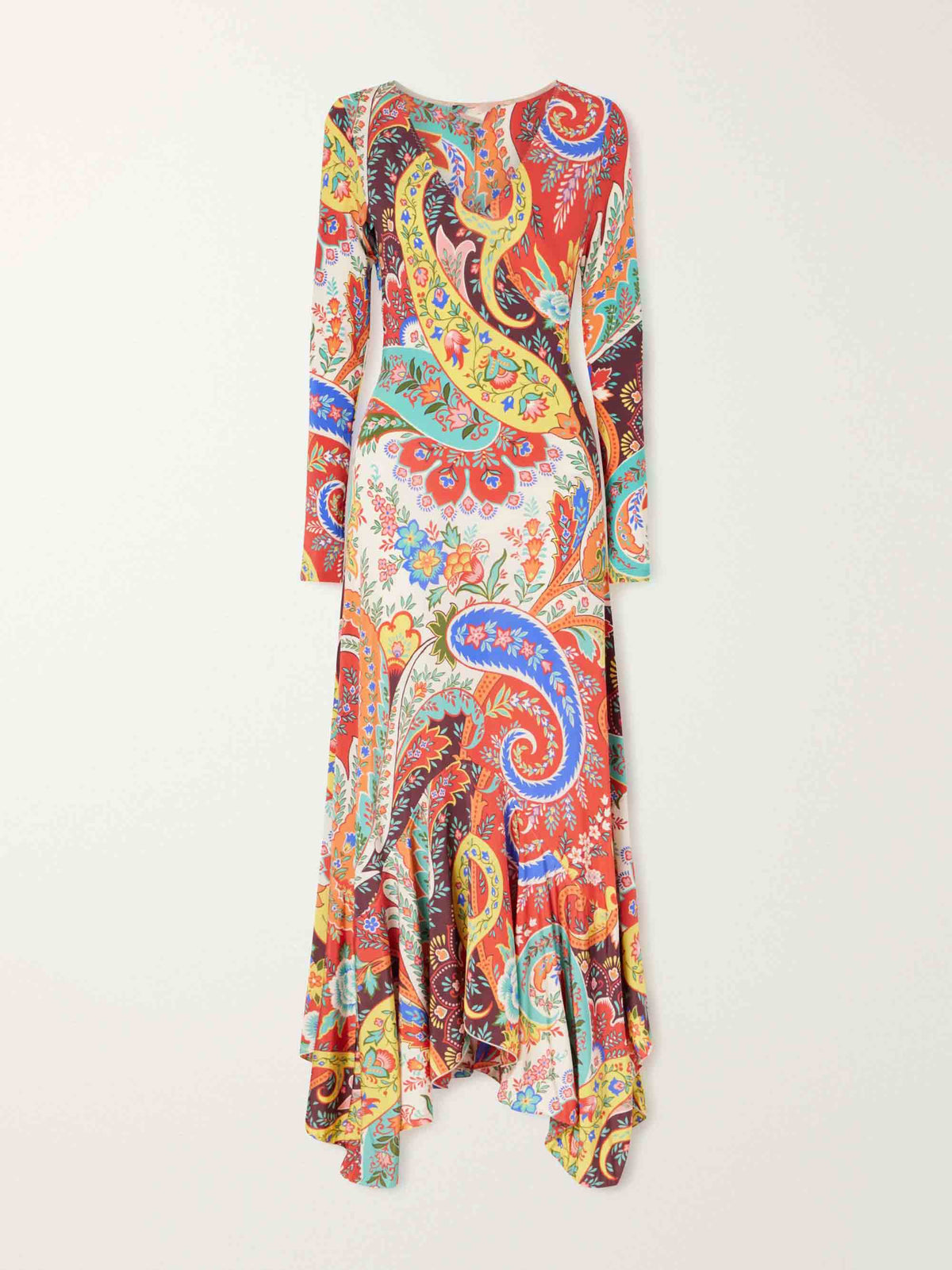 Farbenfrohes Maxikleid mit Paisleymuster, V-Ausschnitt und Volantsaum
