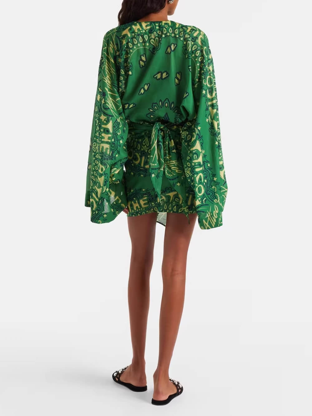 Robe courte de vacances à col V, manches évasées et ourlet asymétrique