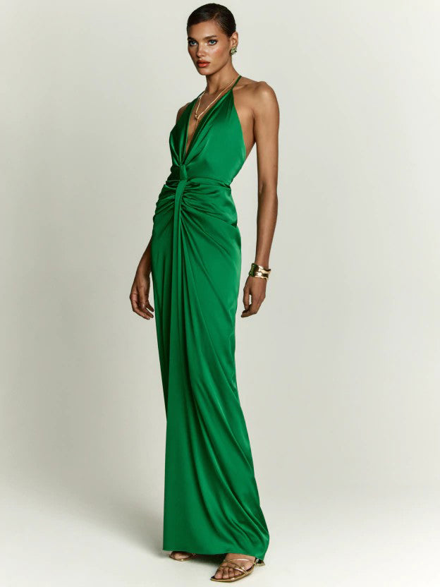 Elegantes Maxikleid im griechischen Stil mit Neckholder und tiefem V-Ausschnitt