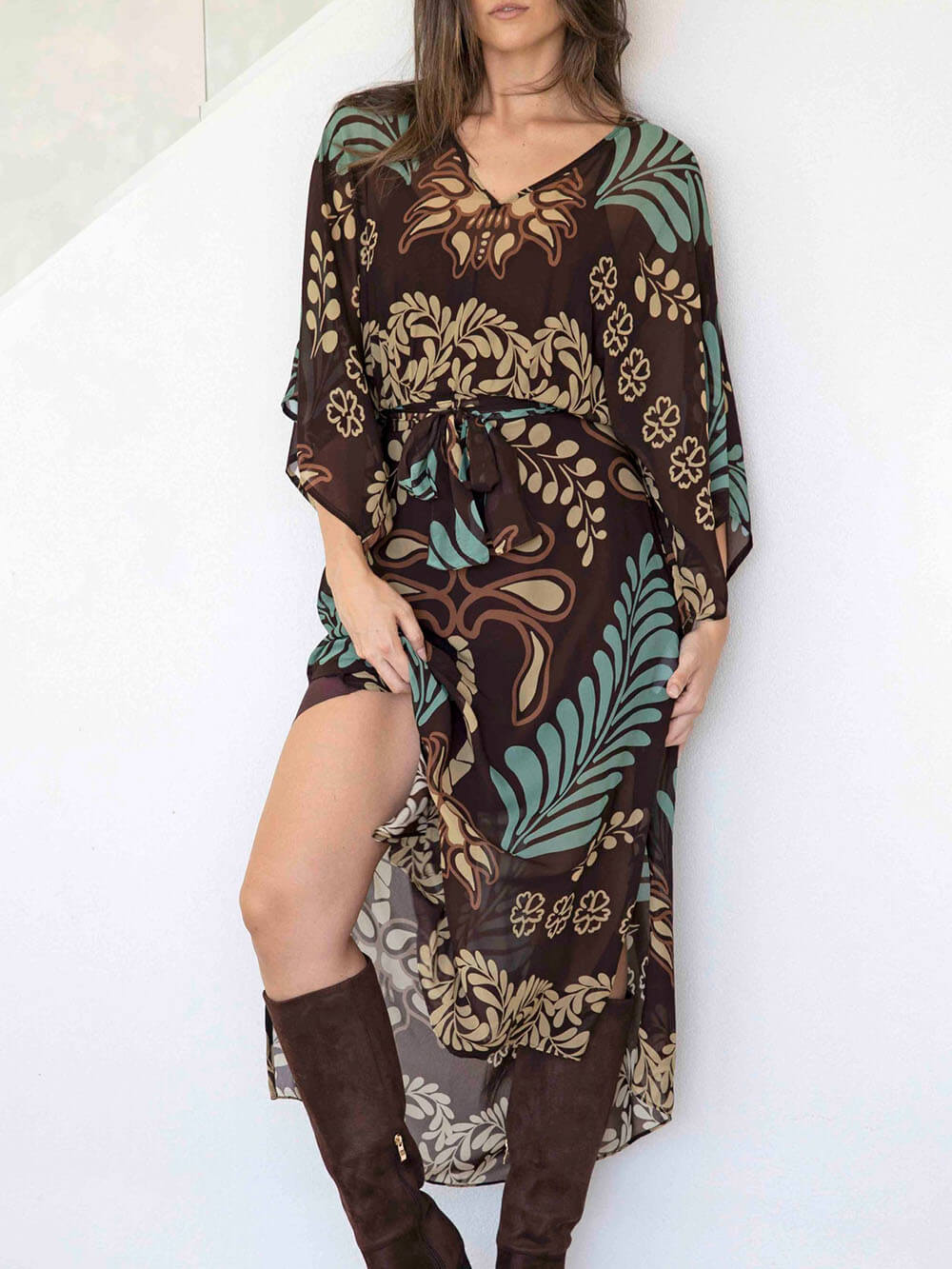 Locker sitzendes Maxikleid im Bohème-Stil mit Print und Schlitz