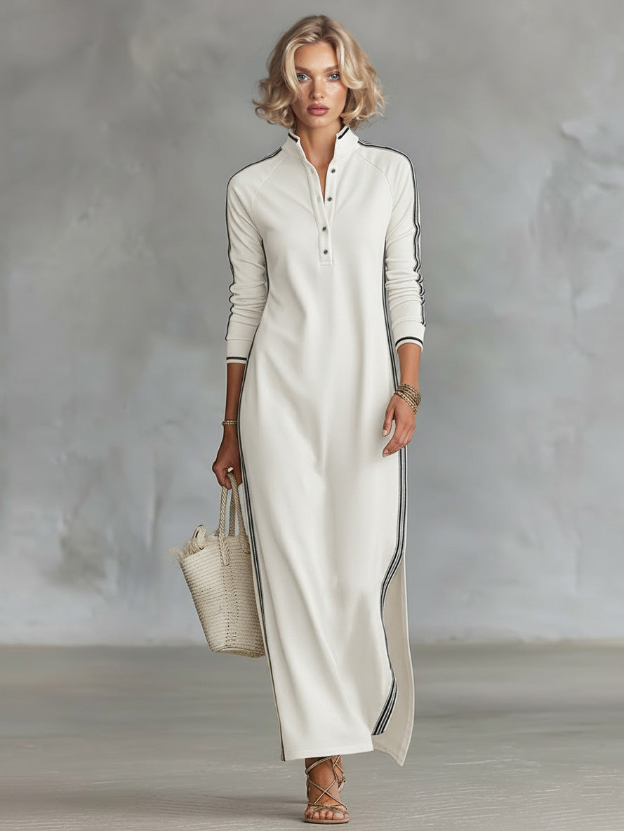 Abito lungo sportivo chic con bordi a righe