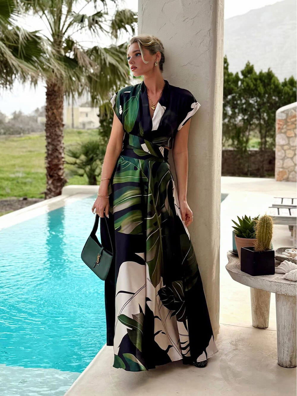 Maxikleid im Boho-Stil mit Palmenblattmuster