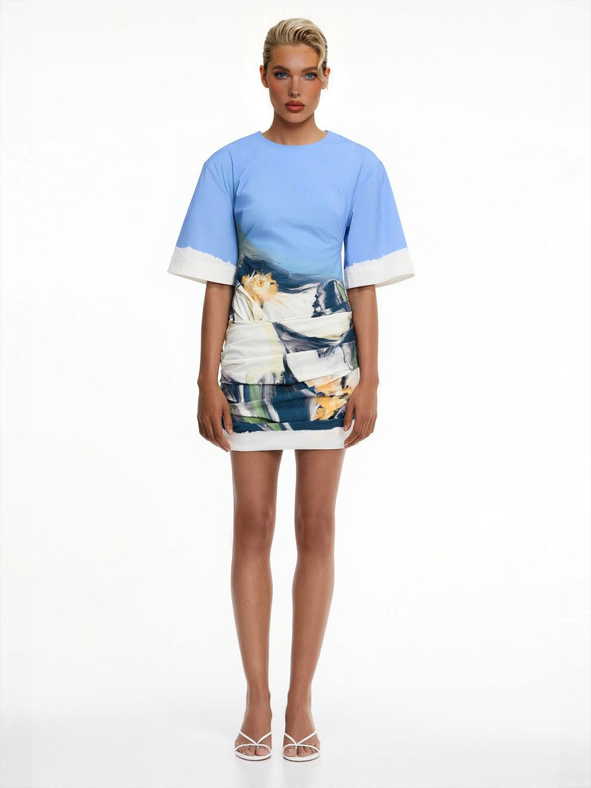 Elegant Short Sleeve Abstract Floral Print Mini Dress