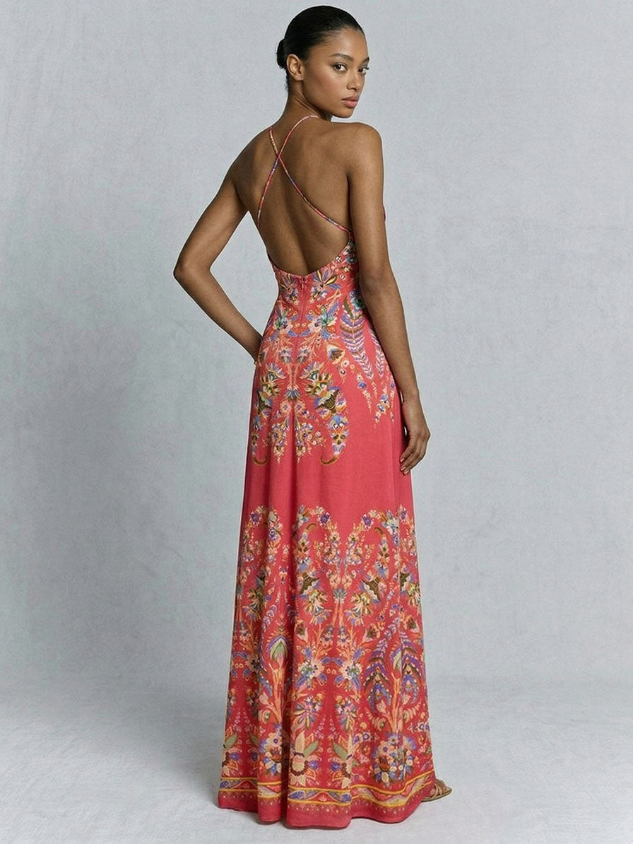 Cutout Halter Paisley Print Maxi Dress