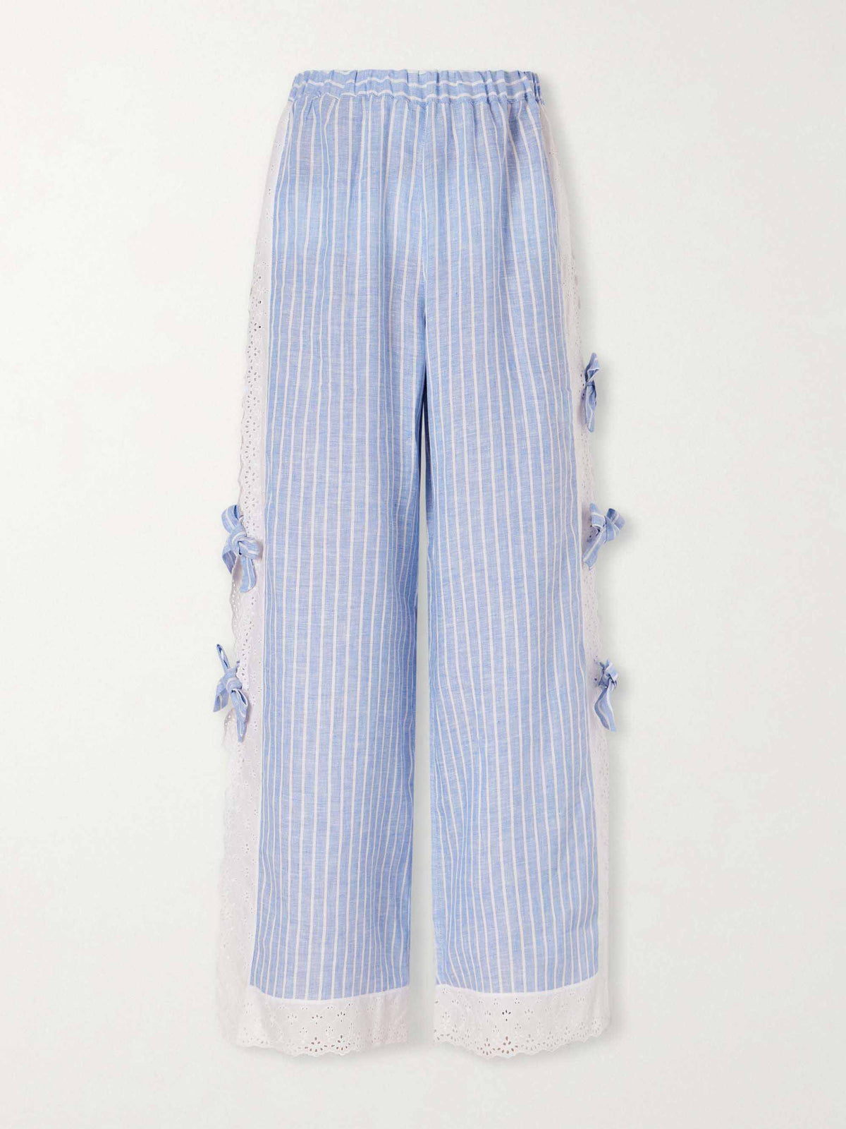Conjunto de pijama con camisola con ribete de encaje a rayas y pantalón de pierna ancha