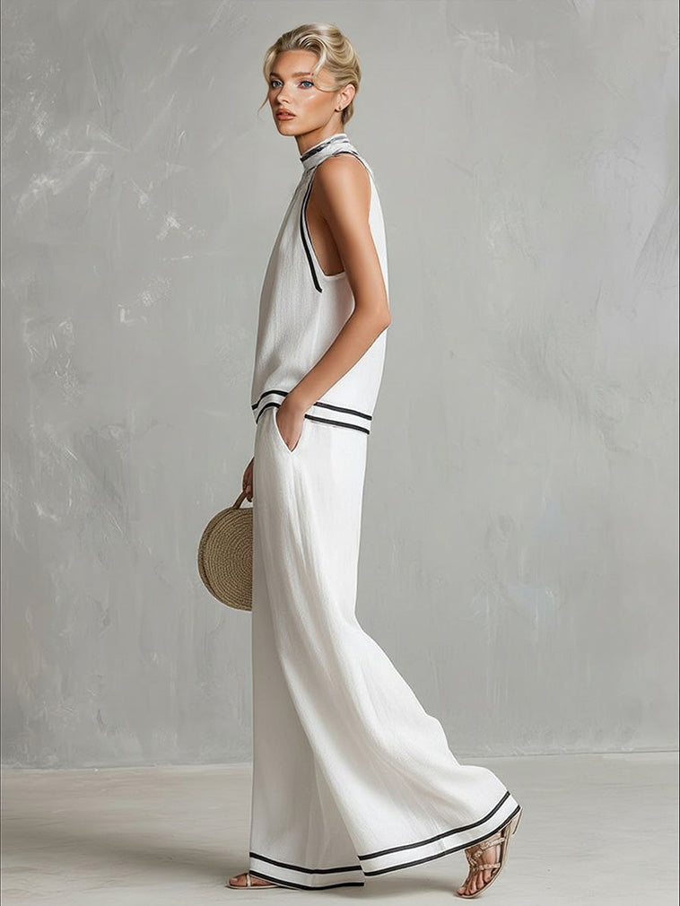 Minimalistisches zweiteiliges Set mit Neckholder-Top und Hose