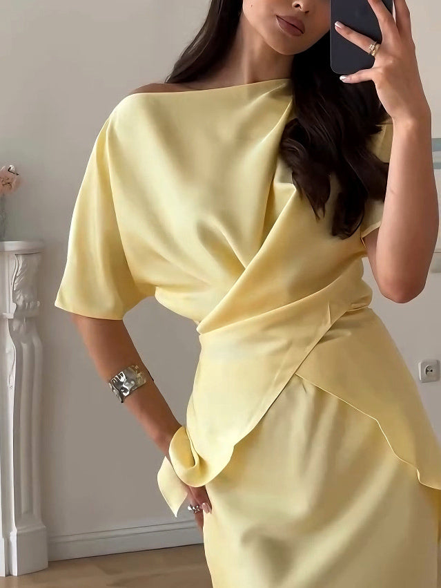 Camicia elegante in raso drappeggiato asimmetrico