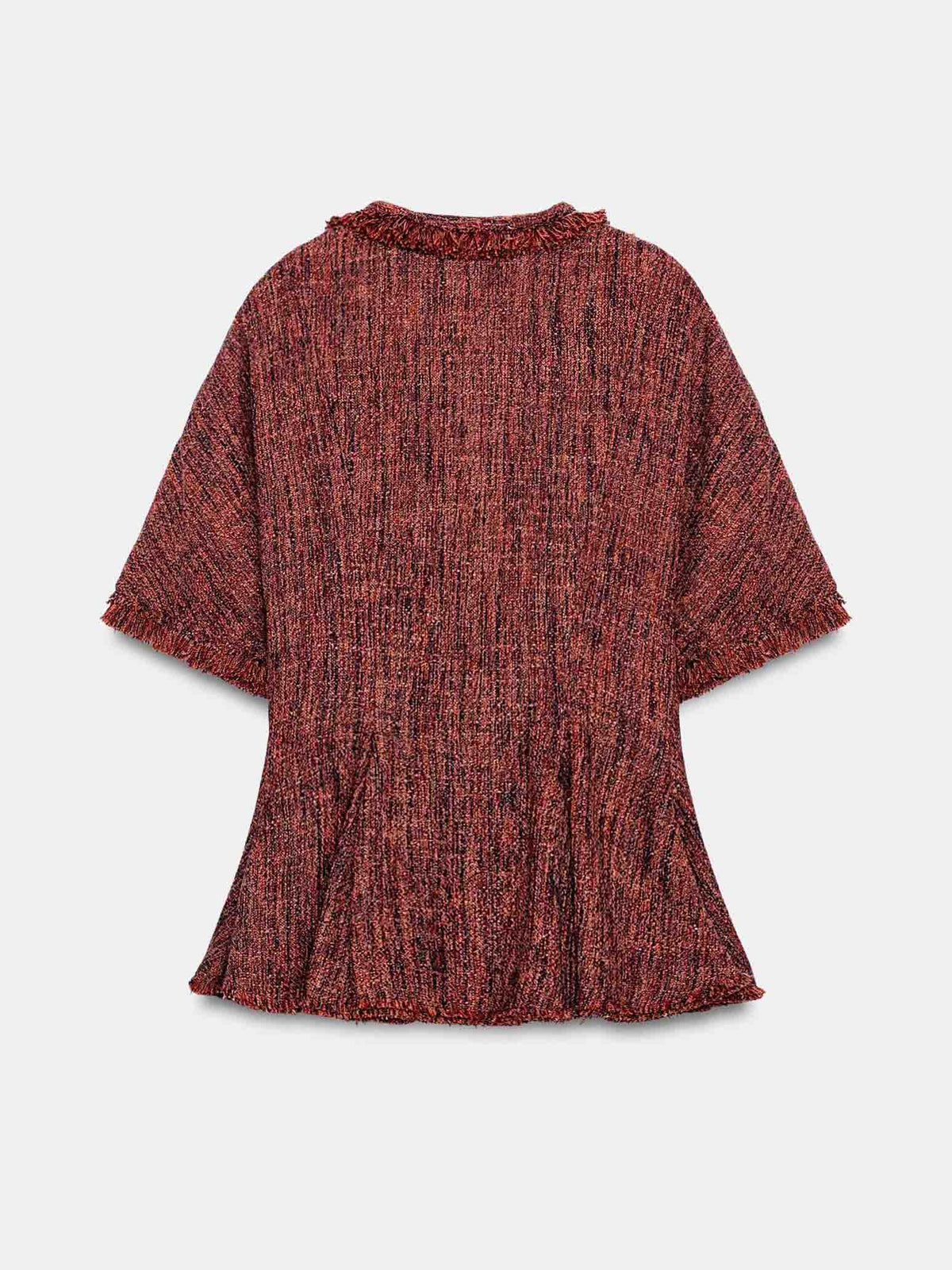 Conjunto de duas peças, com top de tweed com peplum e calções pretos
